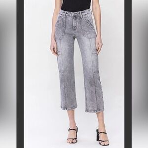 NWOT Vervet High Rise Crop Cargo Straight Leg Jeans Acid Wash Gray Size 29